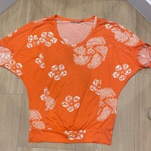Juicy Couture Orange and White Floral Short Sleeve Top